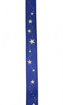 Satinband blau, mit Sternen gold, Breite 15 mm, 20m
